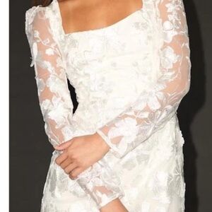 Chic Long Sleeve White Lace Dress